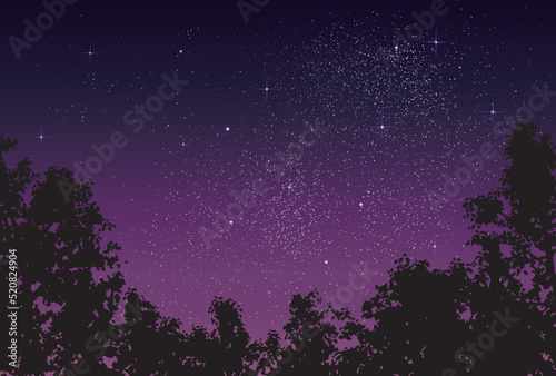 ベクター背景素材_夜空_森