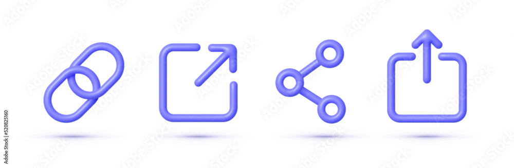 Links 3d set on white background. Link, share link, external link icon set 3d. Internet technology. Vector illustration isolated Links 3d set on white background. Link, share link, external link icon set 3d. Internet technology. Vector illustration isolated