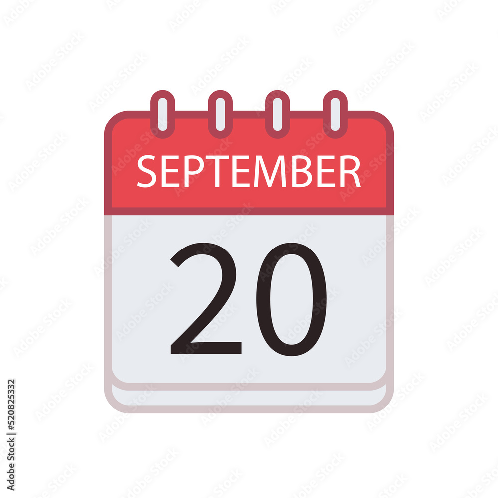 Calendar icon of 20 September. Date and month. Flat vector illustration.. Calendar icon of 20 September. Date and month. Flat vector illustration..
