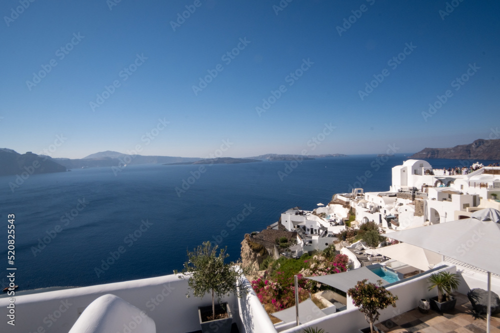 Obraz premium Panoramic views of the Greek islands. Vacation. Mediterranean. Cruise ship. Windmills. Nature