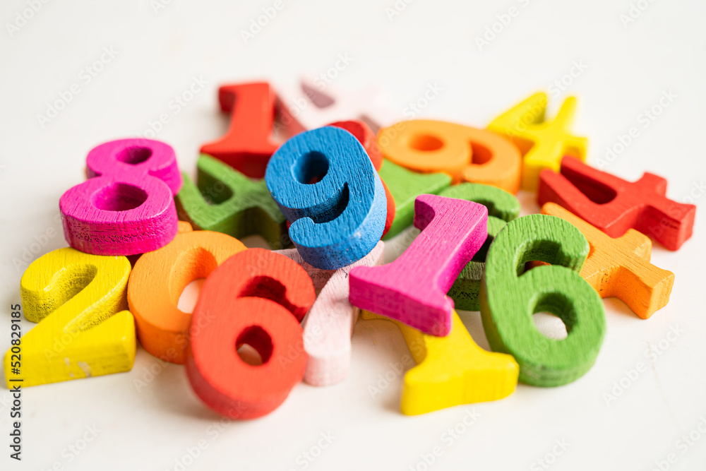 Naklejka premium Math number colorful on white background, education study mathematics learning teach concept.