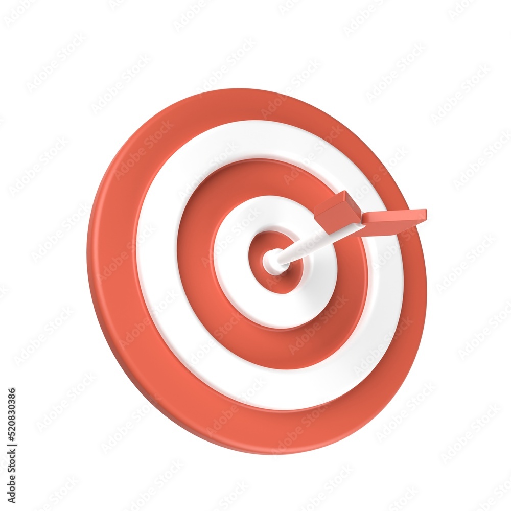 3D design red target and arrows with stacks coins on white background. Minimal style target investment goals,  Marketing time and Targeting the business. 3d render illustration.