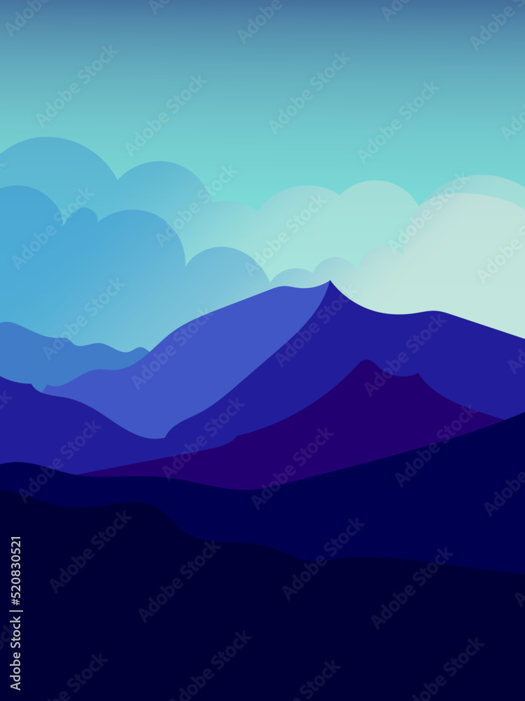 Beautiful mountain hill view landscape vector illustration background.
