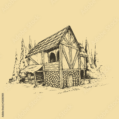 medieval farm house concept illustration