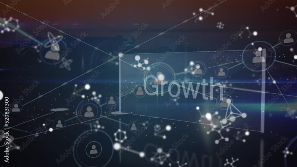 Animation of business text and network of connections with people icons Animation of business text and network of connections with people icons