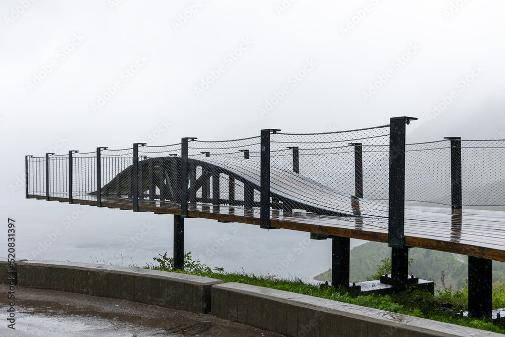 Bergsbotn viewing platform in a cloudy day on Senja Island in Norway