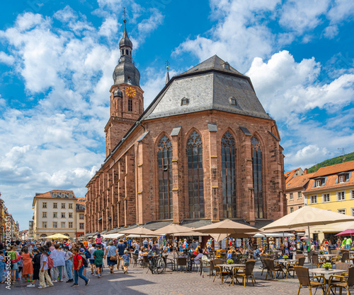 Heidelberg market place and Church of the Holy Spirit in the background. Baden-Württemberg, Germany, , Europe. © karlo54