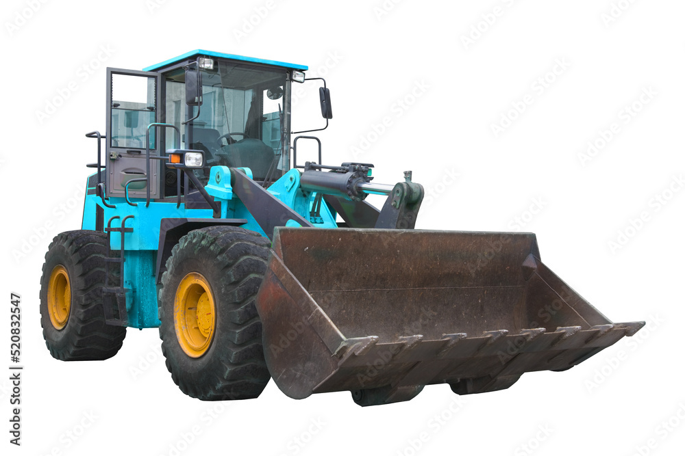 Heavy blue bulldozer, loader on white background with clipping puth
