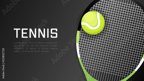 Tennis ball with Tennis racket in  the black background with copy space for text , Illustrations for use in online sporting events , Illustration Vector  EPS 10