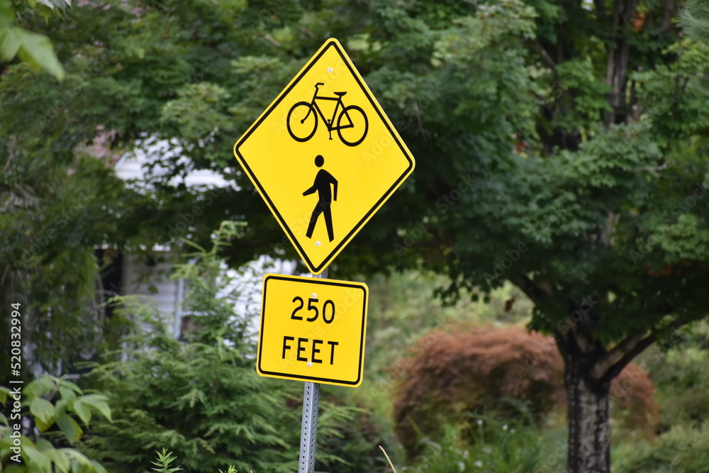 Caution sign for bicycle trail crossing