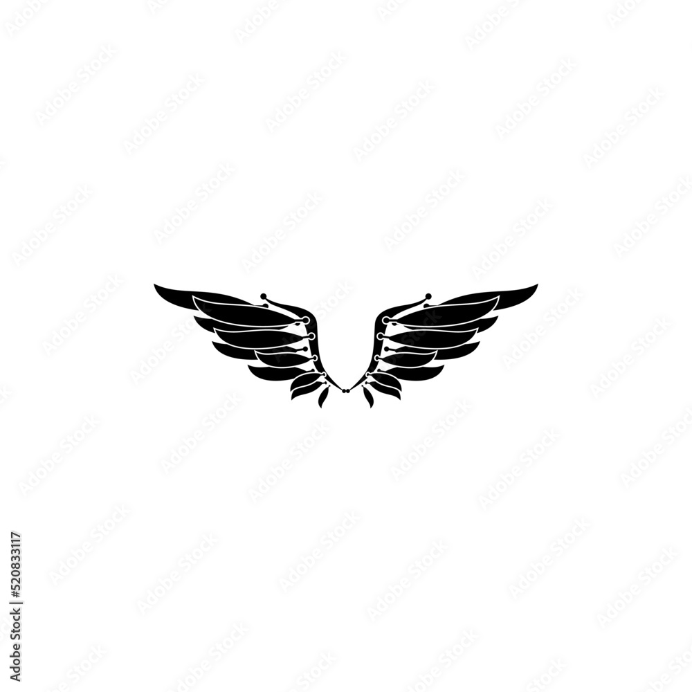Obraz premium A pair of bird wings. Angel. Vector illustration for tattoo. Element for wood carving.