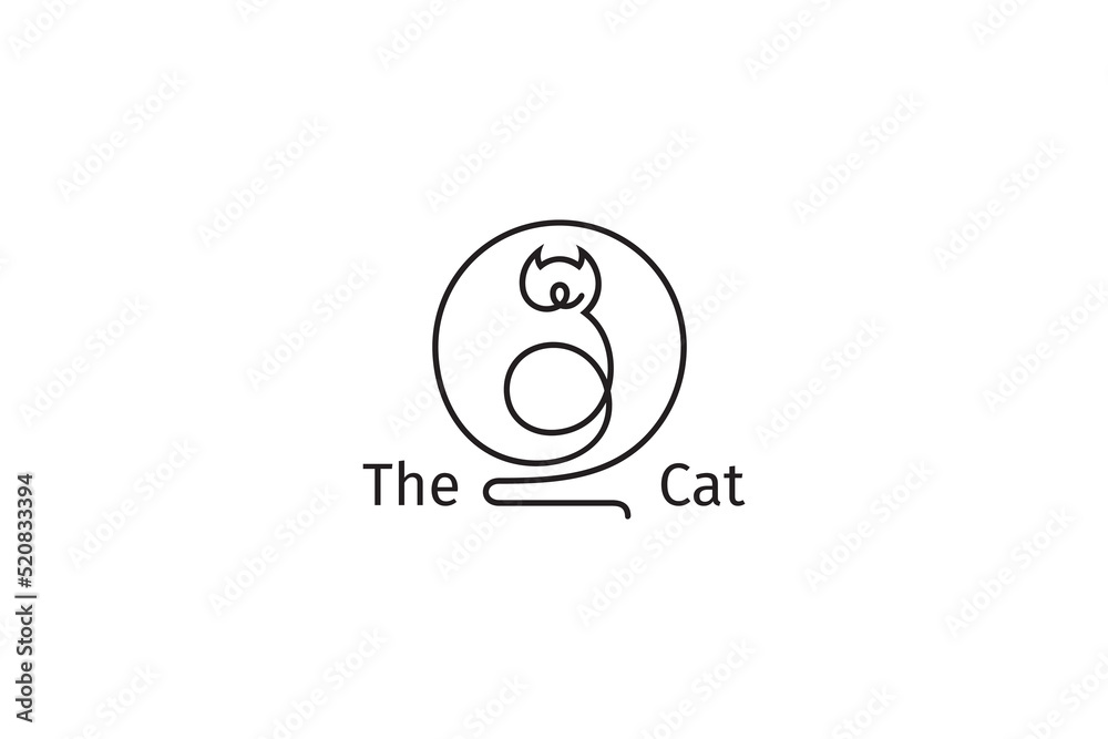 simple cat logo with continuous line design style