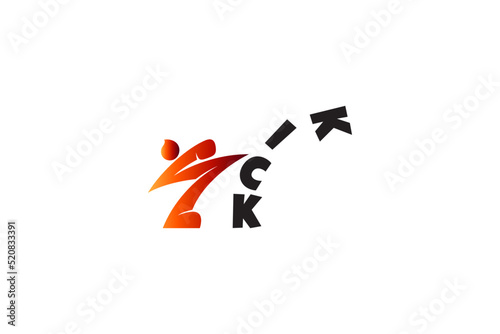 stick man fighter kicking logo with messy "kick" writing