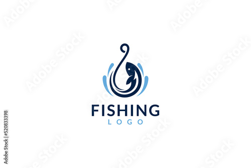 fish and hook logo with water splash decoration photo