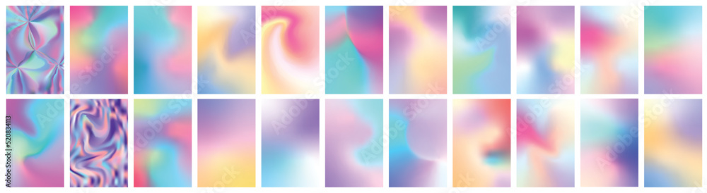 Set of colorful fluid gradient covers set. Vector templates for banners flyers, social media. Retro futuristic style. Abstract blurs with trendy vibrant liquid colors. Vector