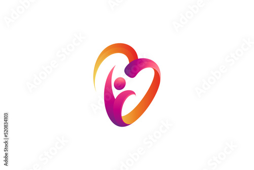people and heart logo, love and care vector icon
