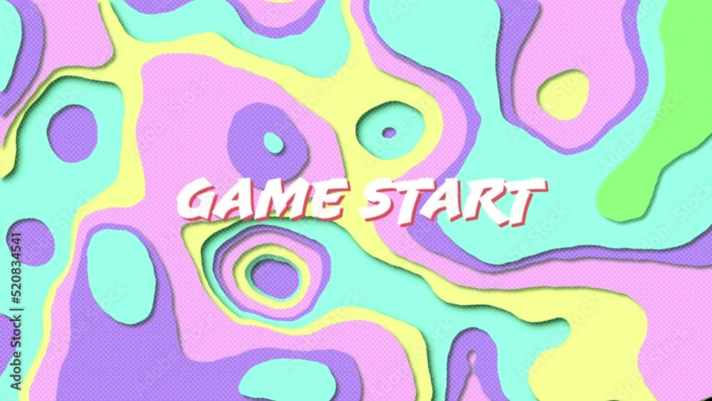 Animation of game start over pastel colorful changing background Animation of game start over pastel colorful changing background
