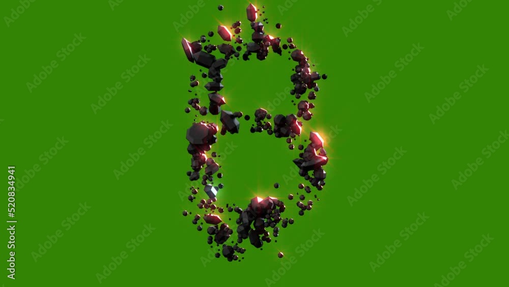 bitcoin sign of dark magma rocks with red shine - magical font, isolated - loop video