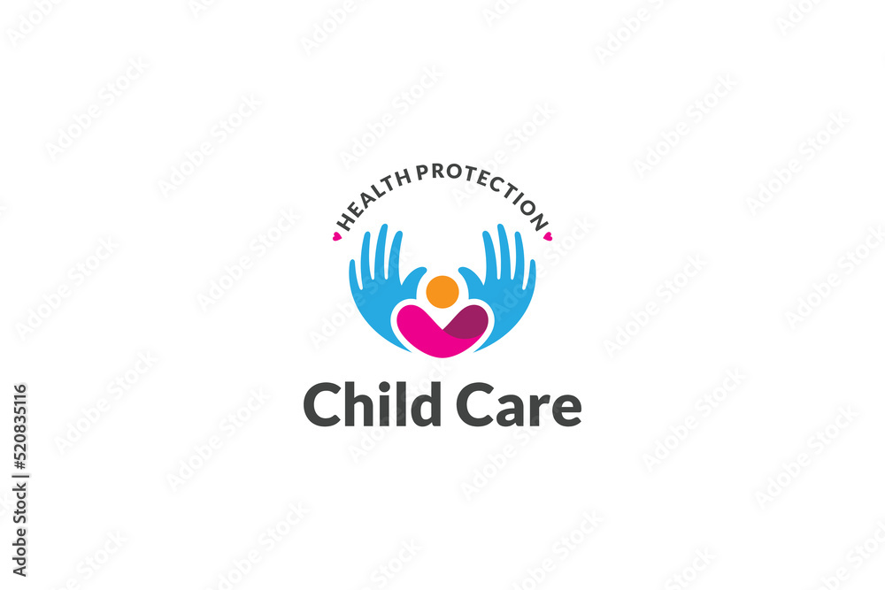 Fototapeta premium Care and Protection Logo, Childcare Vector Icon Design