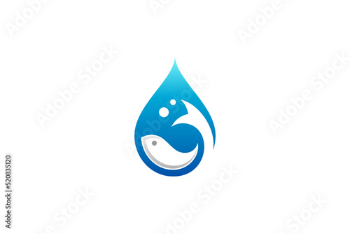 fish logo in water drop, fish oil symbol