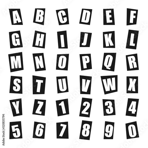 Vector letters of the alphabet cut out on a die, in numbers.