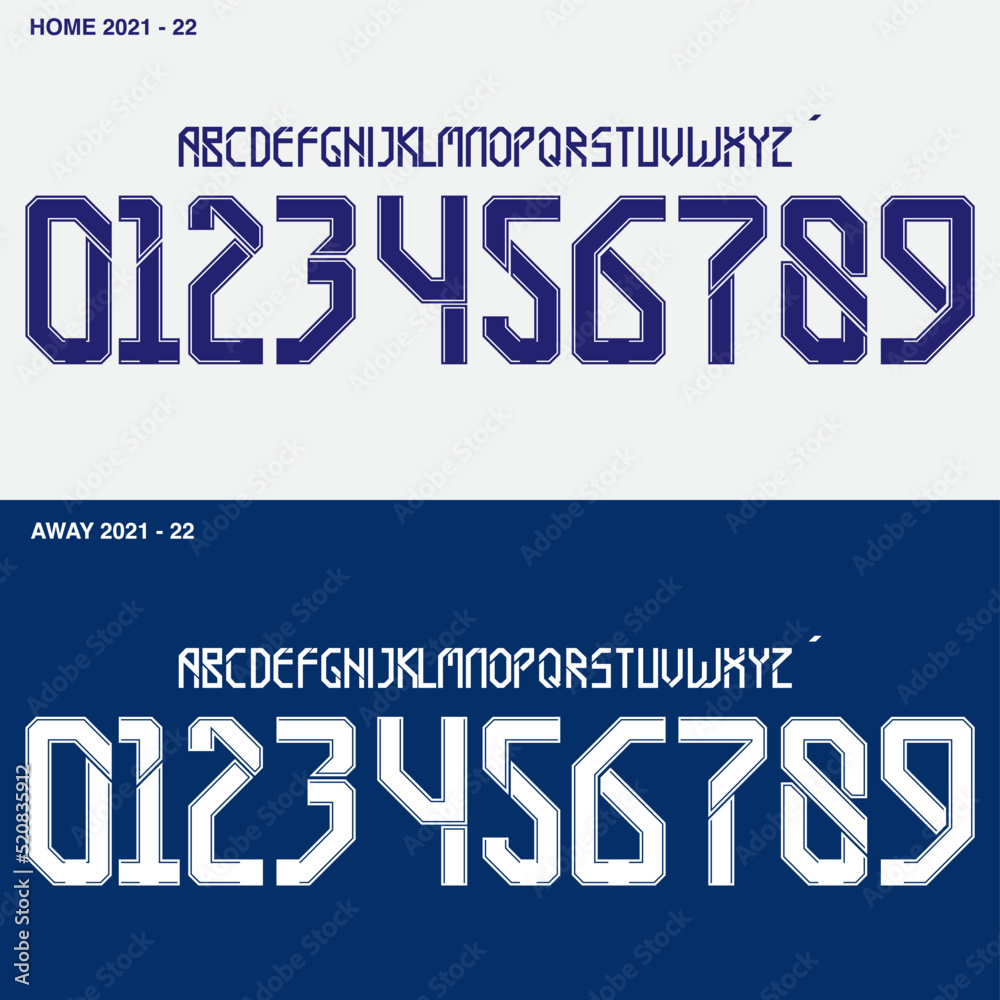 font vector team 2022 - 2023 kit sport style font. manchester football  style font. premier league. sports style letters and numbers for soccer  team Stock Vector