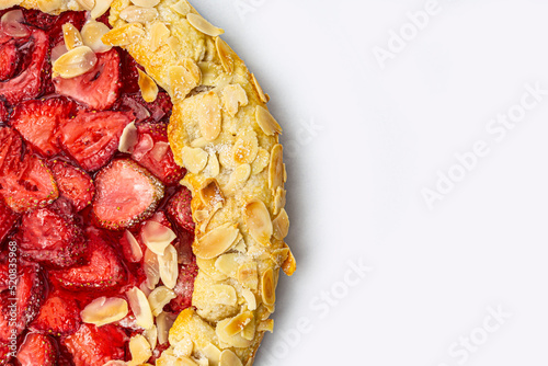 Dessert with wild strawberries. Sweet tart with wild strawberry