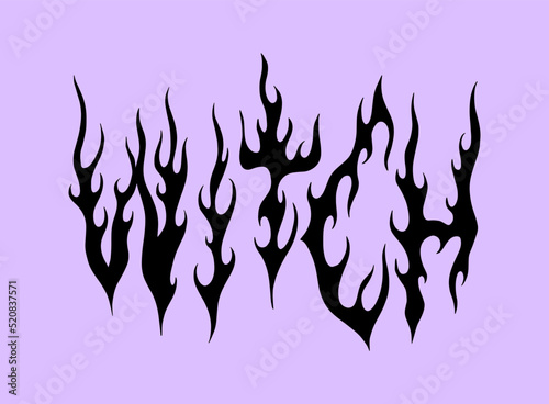 Acid flame freaky font Witch lettering. Underground trippy psychedelics trendy cool typographic art print. Perfect for t-shirt, hoodie and more things. Hand drawn distressed style text.