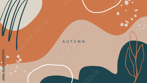Autumn background with minimal hand drawn elements. Graphic template for your fall season graphic design. Vector illustration.