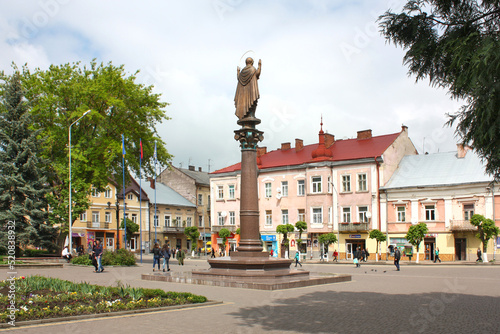 Column at Market Square in Sambir, Lviv Oblast, Ukraine photo