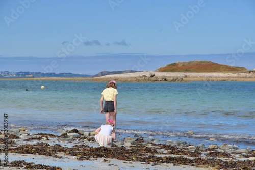 Family at seaside in Brittany France