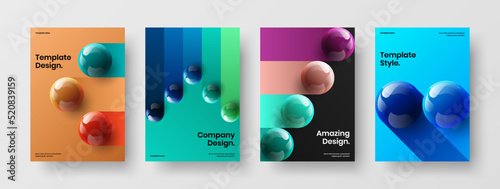 Geometric book cover design vector illustration set. Original 3D spheres corporate identity concept bundle.