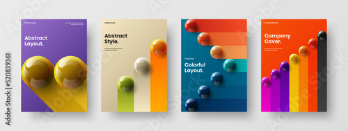 Original realistic balls postcard illustration composition. Abstract front page A4 vector design concept bundle.