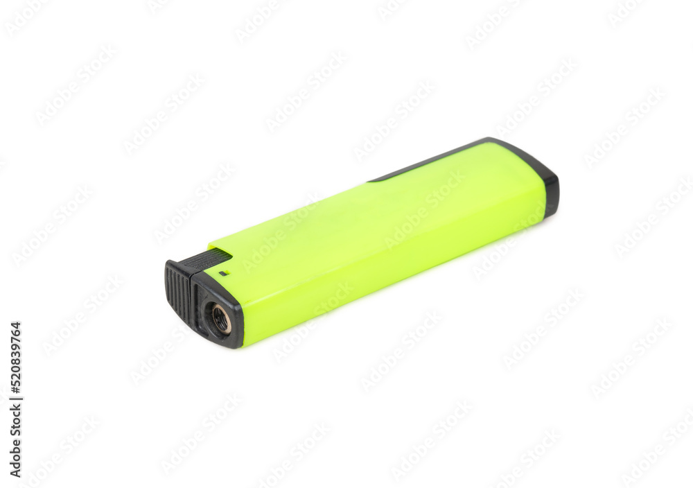 Green plastic lighter isolated on white background Green plastic lighter isolated on white background