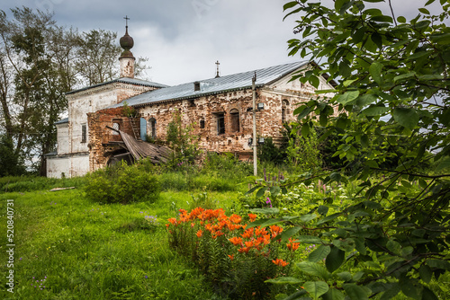 Russia, Vologda Oblast, Morozovitsa, 07. 21.2017. Russian north. Orthodox Troitse-Gledensky Monastery  in the village of Morozovitsa near the town Veliky Ustyug in summer