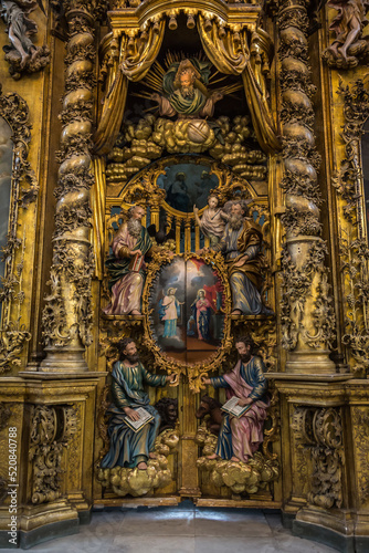 Russia Vologda Oblast Morozovitsa 07 21 2017 The fragment of 18th century wooden baroque iconostasis in the orthodox Troitse-Gledensky Monastery in the village of Morozovitsa near Veliky Ustyug