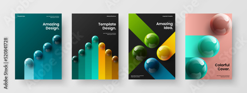 Fresh 3D spheres postcard illustration collection. Bright corporate identity A4 vector design concept set. © kitka