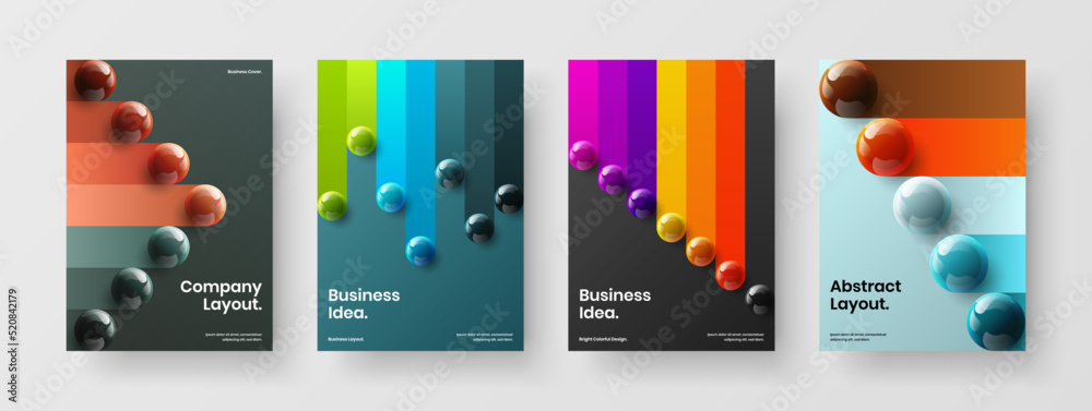 Simple poster vector design layout bundle. Abstract realistic spheres booklet concept composition.