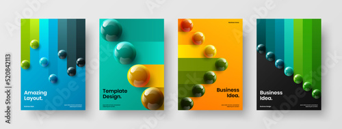 Fresh placard vector design illustration set. Creative 3D balls company cover layout composition.
