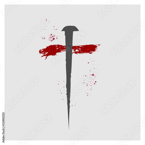 Christian cross made with nail and blood. Good Friday, Easter day. Christian backdrop. Biblical faith, gospel, salvation concept. Jesus Christ Crucifixion.