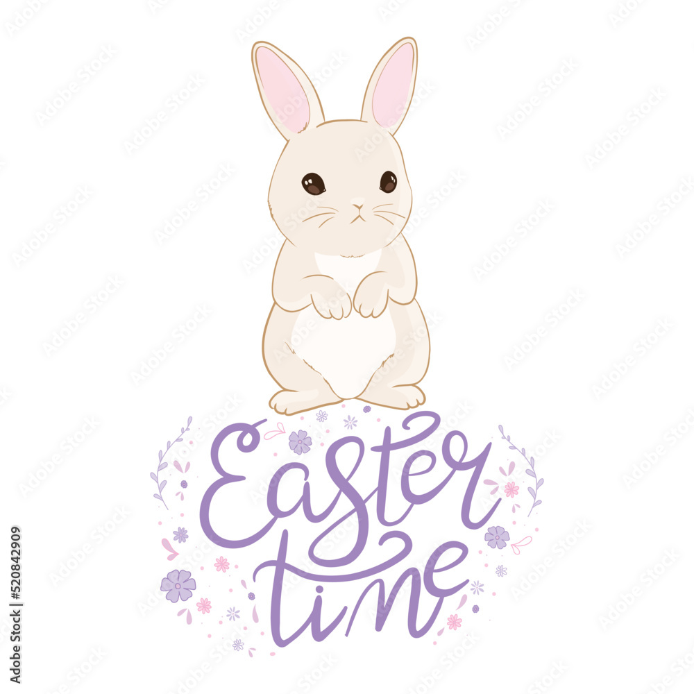 Happy easter with white rabbit and lettering. creative design for banner Happy easter with white rabbit and lettering. creative design for banner