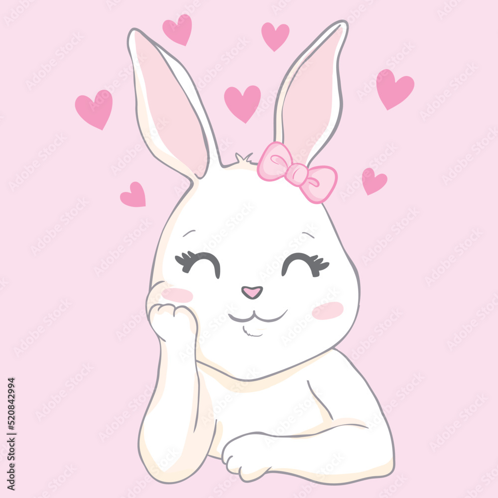Fototapeta premium Cute little rabbit with pink glasses. Sweet Girl slogan. Funny bunny face. Vector illustration for children print design, kids t-shirt, baby wear