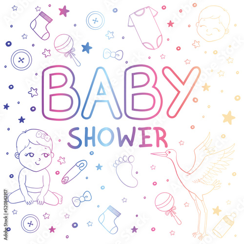 Inscription Baby Shower greeting card with baby boy and girl