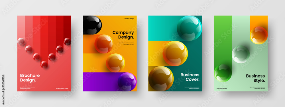 Bright cover vector design concept bundle. Premium realistic balls leaflet template collection.