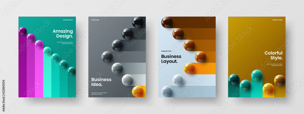Abstract cover vector design template bundle. Isolated realistic spheres corporate brochure illustration collection.