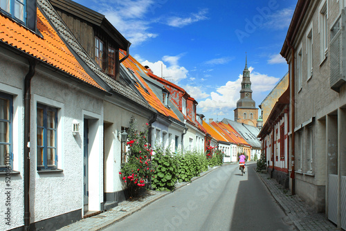Ystad (Sweden) / Street in city centre and Sankta Maria kyrka photo