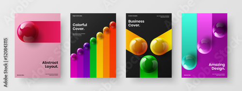 Premium realistic spheres company brochure layout set. Isolated journal cover design vector concept collection.