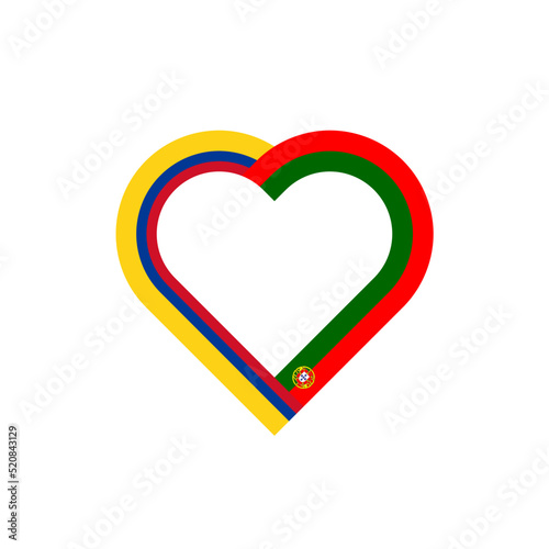 unity concept. heart ribbon icon of colombia and portugal flags. vector illustration isolated on white background