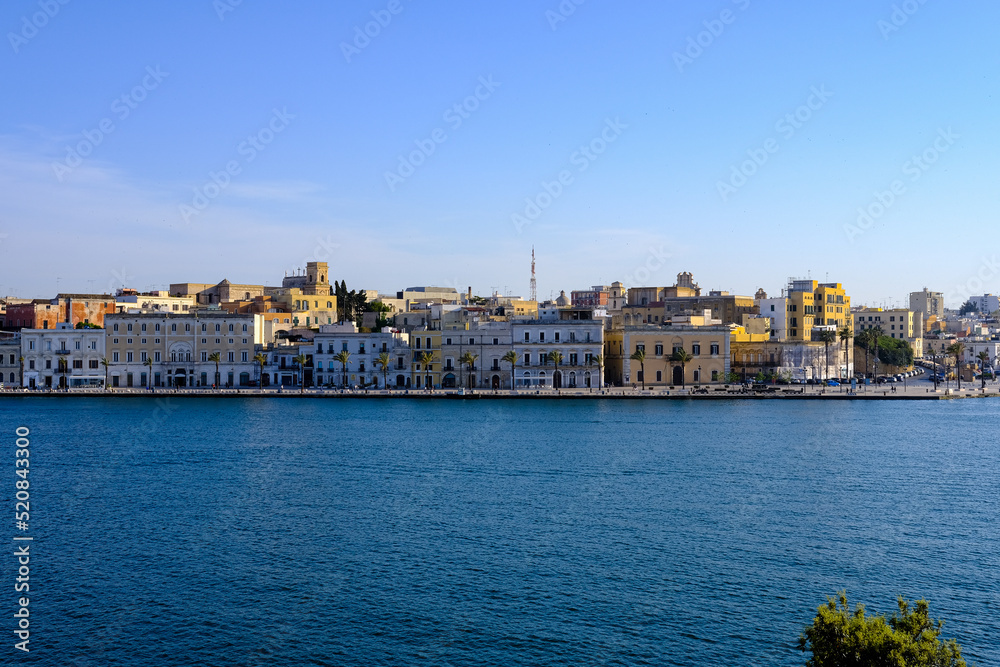 view of the historic center of Brindisi, Italy. Sea view of the skyline