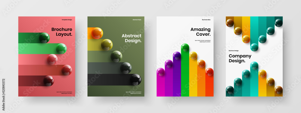 Minimalistic presentation vector design layout collection. Premium 3D spheres corporate identity illustration set.